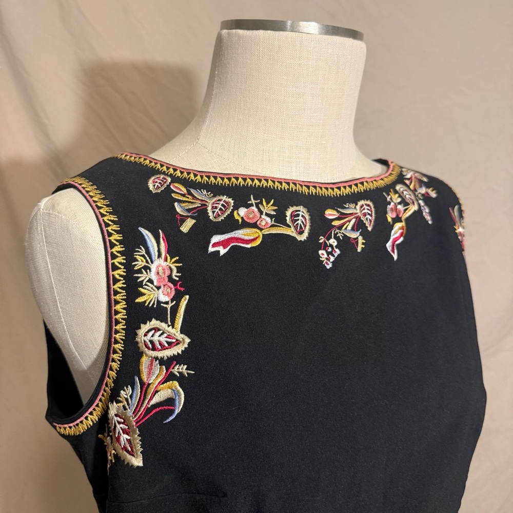 Scarlett Black Midi Dress with Pink, Yellow and Red Floral Embroidery